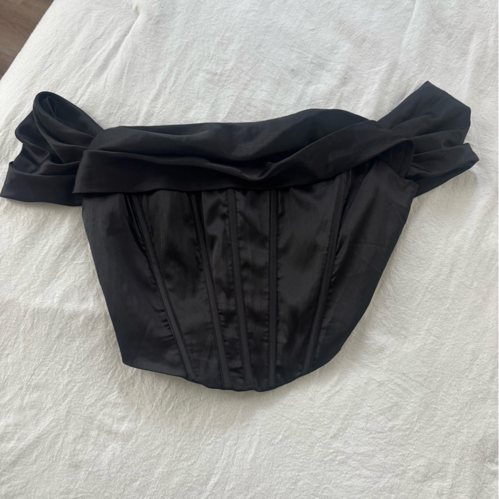 Papermoon Black Off-Shoulder Corset Crop Top